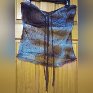 Brown and Blue Mesh Swim Top